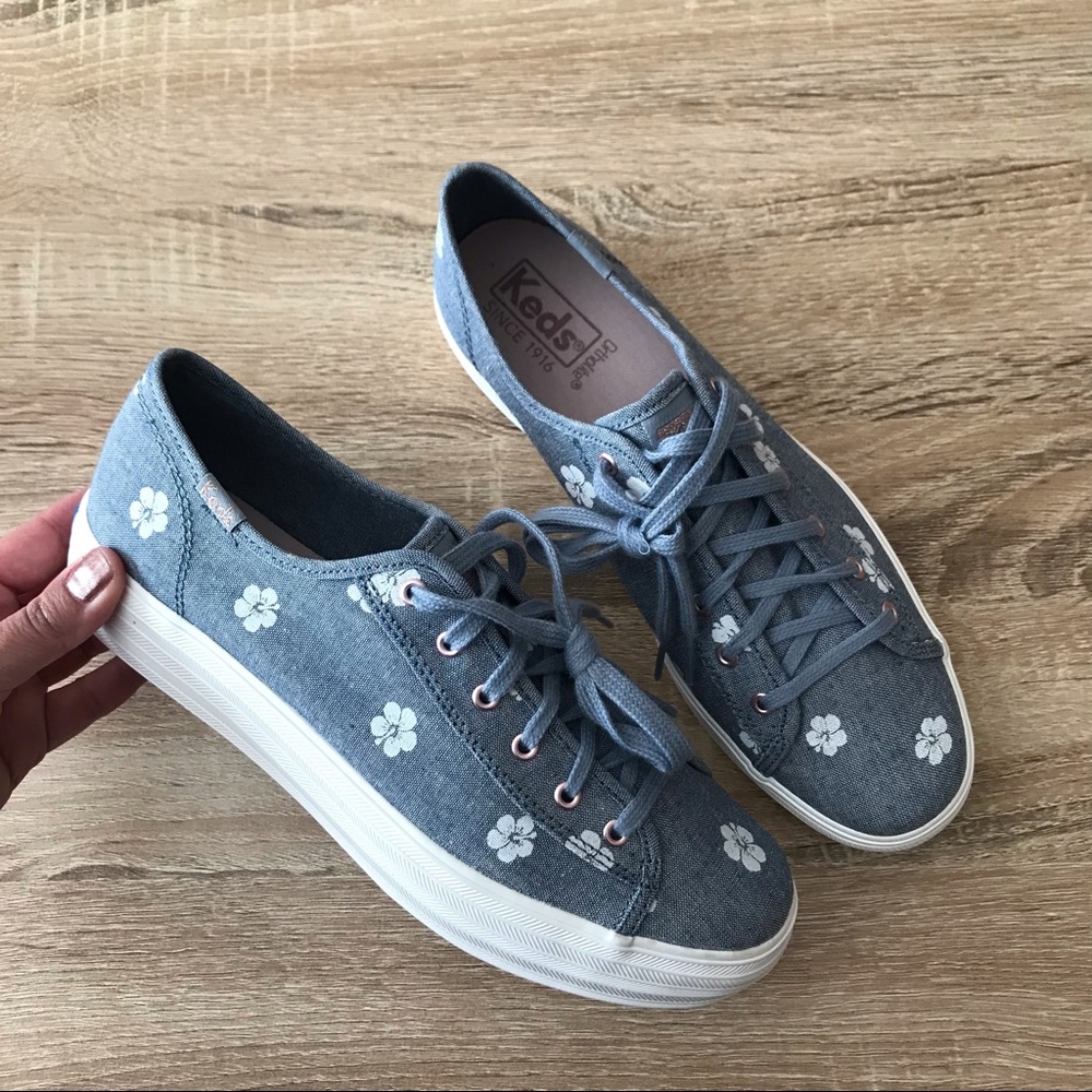 Like New Keds Platform Denim Hibiscus Flower 🌺 7